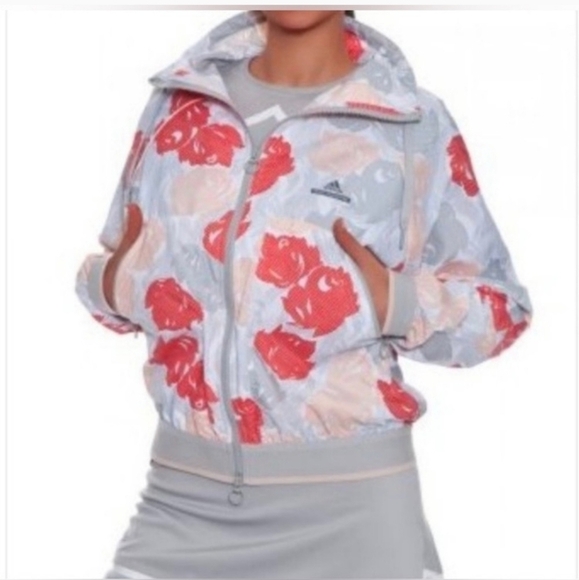 NWOT ADIDAS W/STELLA MCCARTNEY PEACH AMD GREY FLORAL WIND BREAKER SZ EXTRA SMALL - Picture 1 of 11